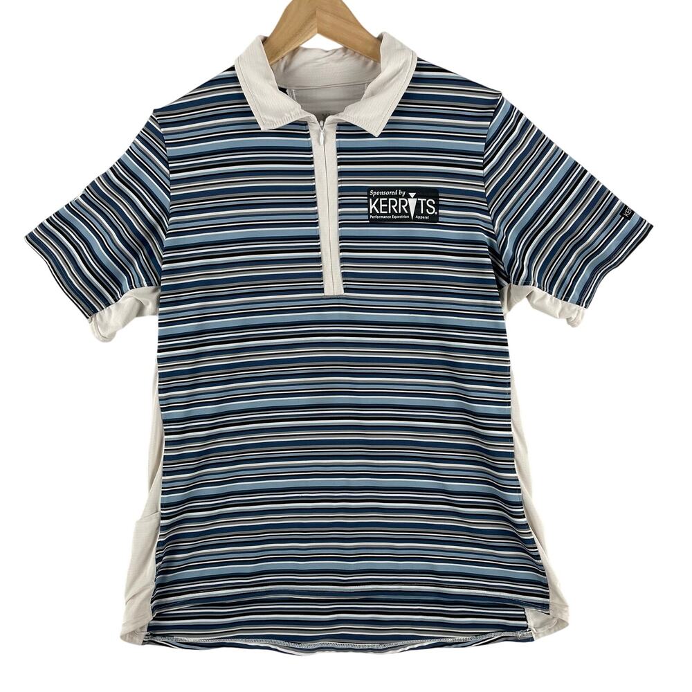 Kerrits Women’s Breeze Ice Fil Short Sleeve Striped Riding Shirt SZ XL Blue